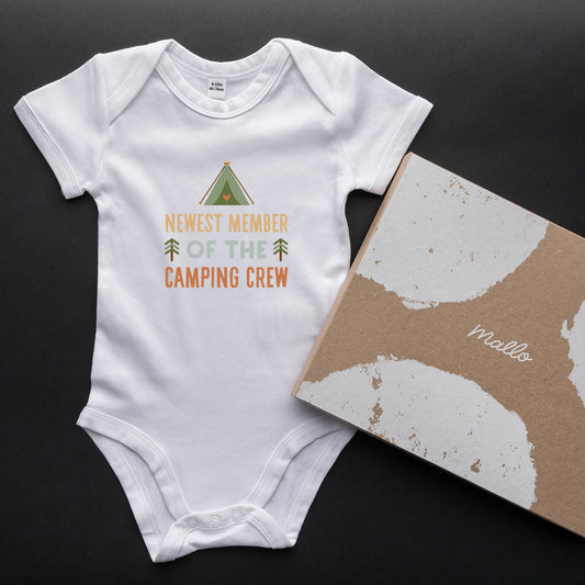 Organic Cotton 'Newest Member Of The Camping Crew' Baby Grow