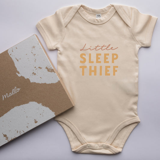 Organic Cotton 'Little Sleep Thief' Funny Baby Sleepsuits
