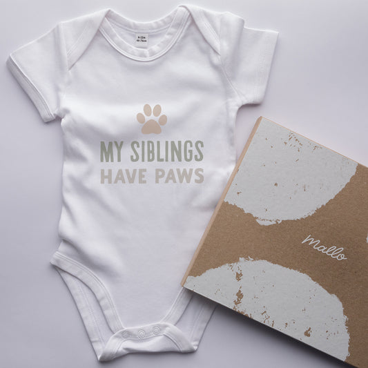 Organic Cotton 'My Siblings have Paws' Baby Grow