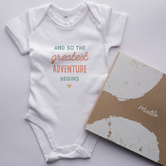 Organic Cotton 'And So The Greatest Adventure Begins' Baby Grow