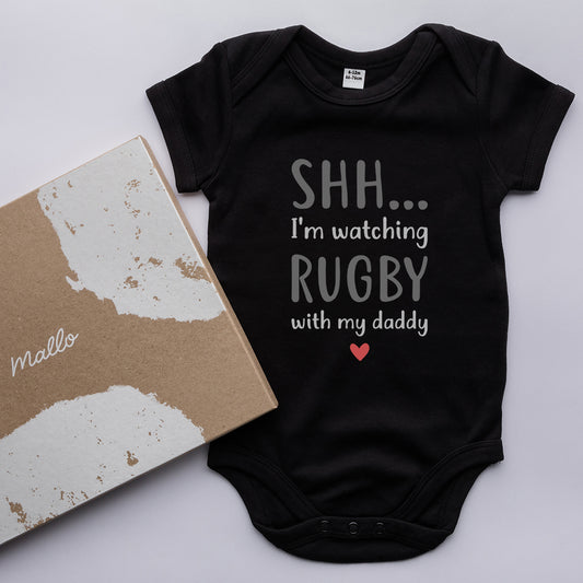 Organic Cotton 'Shh… I’m Watching the Rugby with my Daddy' Baby Grow