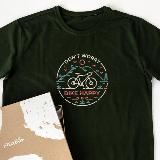 Don't Worry, Bike Happy Cotton T Shirt For Bike Riders